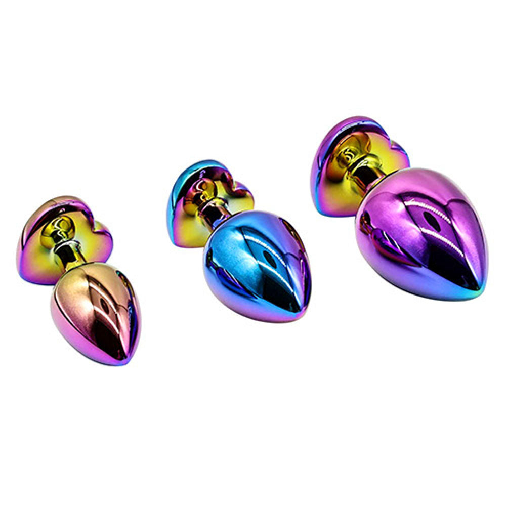 Adam & Eve RAINBOW HEART GEM ANAL TRAINING SET - Multicoloured Metal Anal Plugs with Gem Bases - Set of 3 Sizes