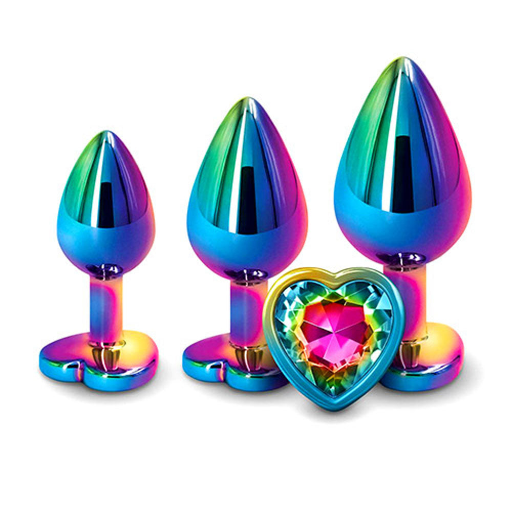 Adam & Eve RAINBOW HEART GEM ANAL TRAINING SET - Multicoloured Metal Anal Plugs with Gem Bases - Set of 3 Sizes