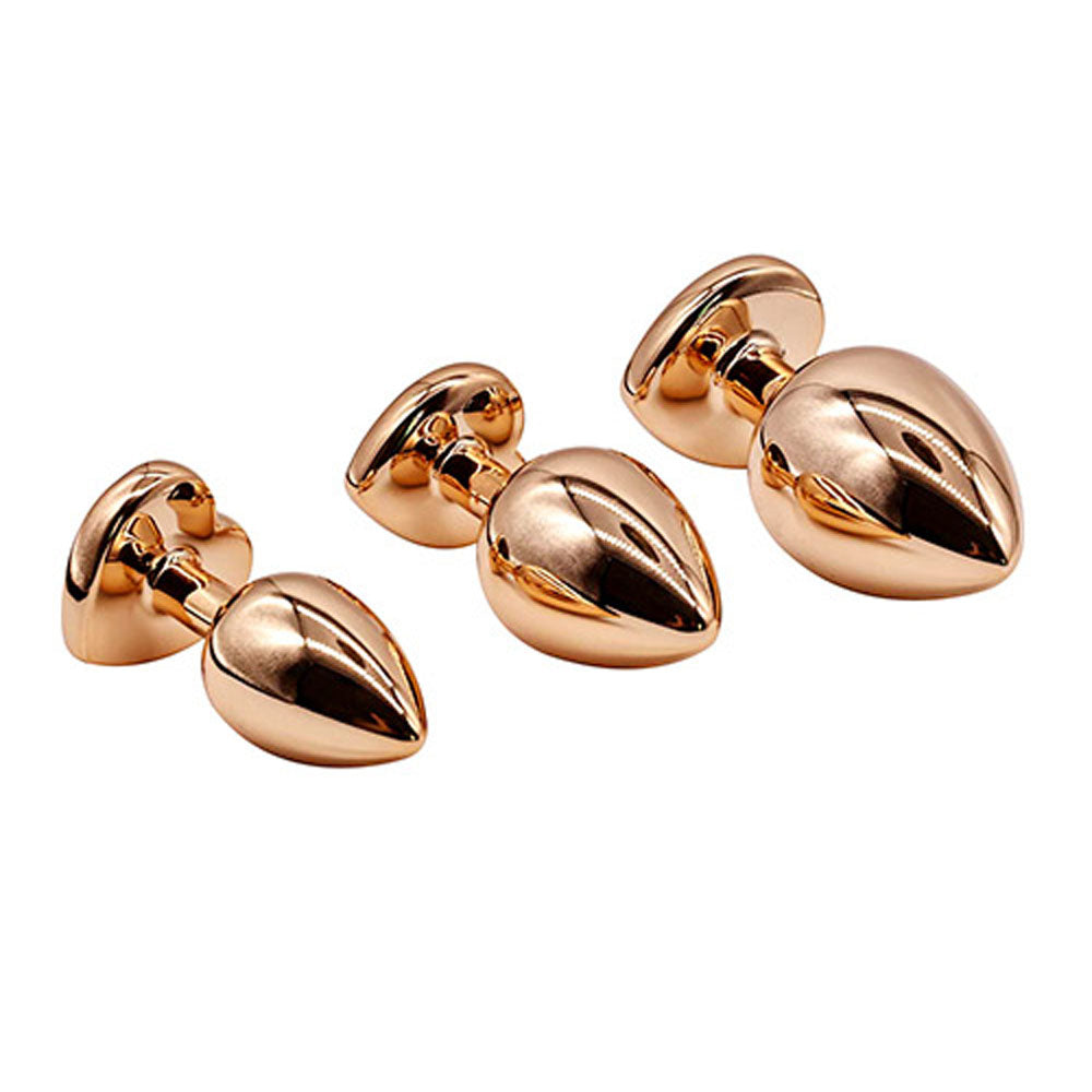 Adam & Eve  HEART GEM ANAL TRAINING SET -  Metal Anal Plugs with Pink Gem Bases - Set of 3 Sizes