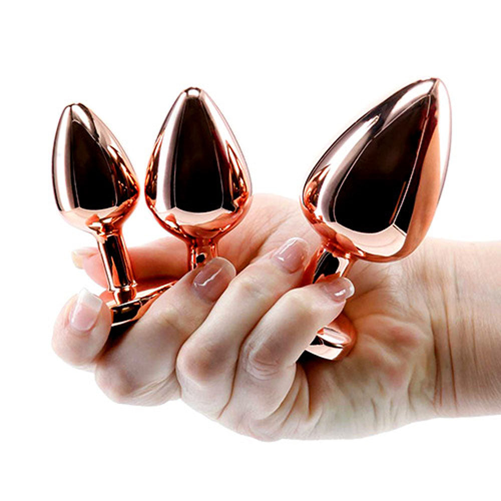 Adam & Eve  HEART GEM ANAL TRAINING SET -  Metal Anal Plugs with Pink Gem Bases - Set of 3 Sizes