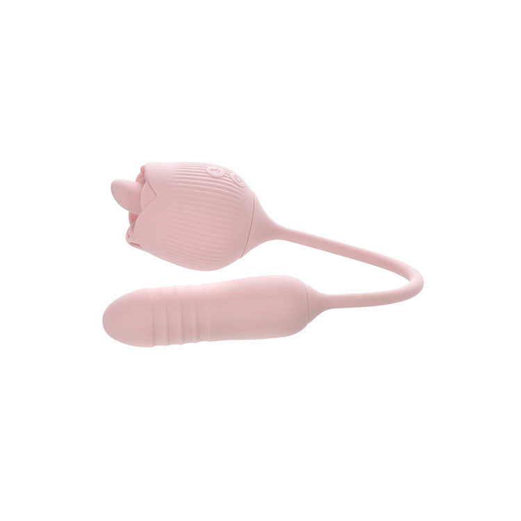 Adam & Eve THRUST & TICKLE Rose Vibrator - Pink USB Rechargeable Flickering Rose Stimulator with Thrusting Bullet