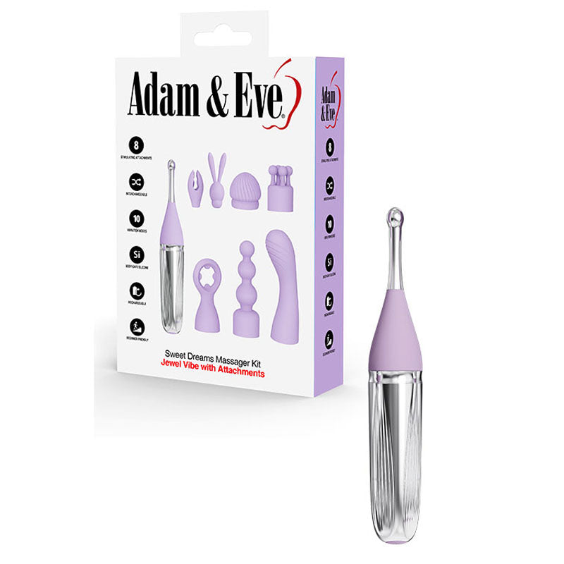 Adam & Eve SWEET DREAMS Lavender USB Rechargeable Massage Set with 8 Interchangeable Tips