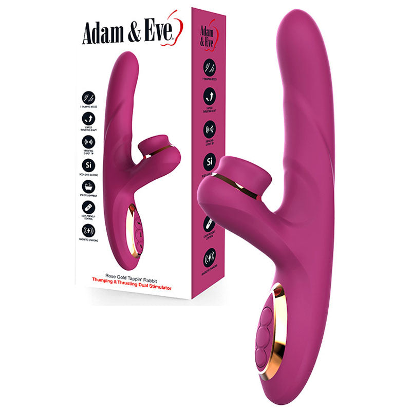 Adam & Eve ROSE GOLD TAPPIN RABBIT -  22.5 cm USB Rechargeable Tapping & Thrusting Rabbit Vibrator