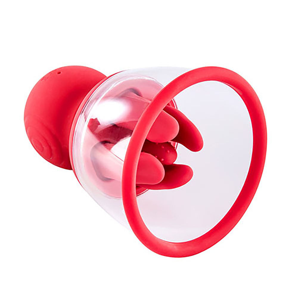 Adam & Eve SQUEEZE-N-PLEASE Pump - Red - Red USB Rechargeable Vaginal Pump with Massaging Tongue and Fingers