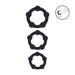 LEVELZ Beaded Silicone Cock Ring Set of 3 - Black - Black Cock Rings - Set of 3 Sizes