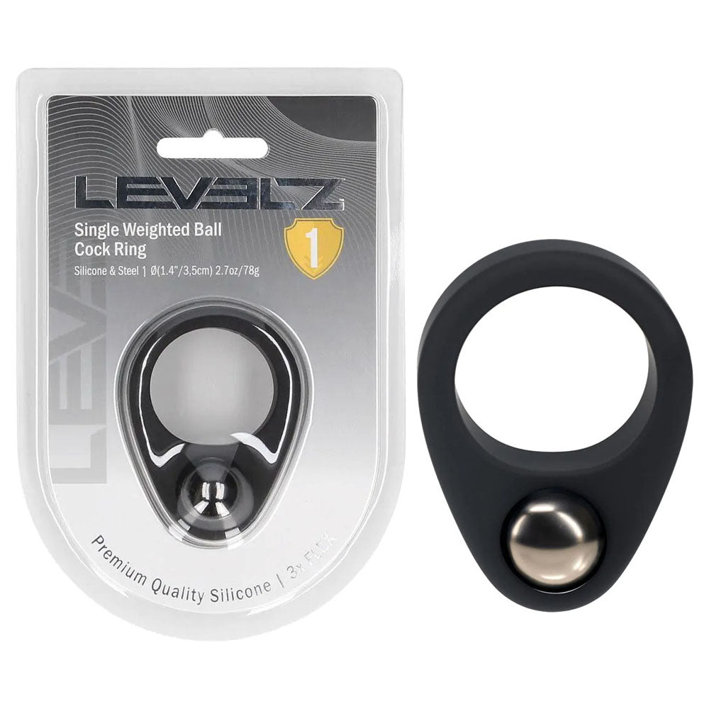 LEVELZ Single Weighted Ball Cock Ring - Black - Black Weighted Cock Ring