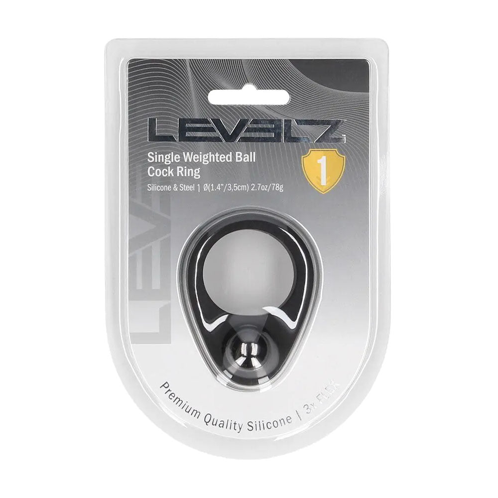 LEVELZ Single Weighted Ball Cock Ring - Black - Black Weighted Cock Ring