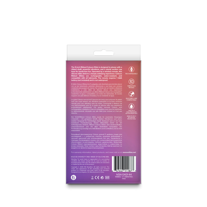 Colours Ribbed - 5'' Vibrating Dildo - Pink - Pink 14.5 cm USB Rechargeable Vibrating Dildo with Wireless Remote