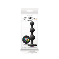 Glams Ripple - Rainbow Gem - Black - Black 11.4 cm Butt Plug with Rainbow Gem Base