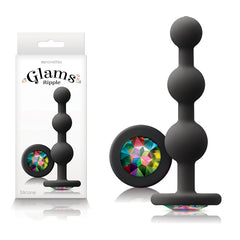 Glams Ripple - Rainbow Gem - Black - Black 11.4 cm Butt Plug with Rainbow Gem Base