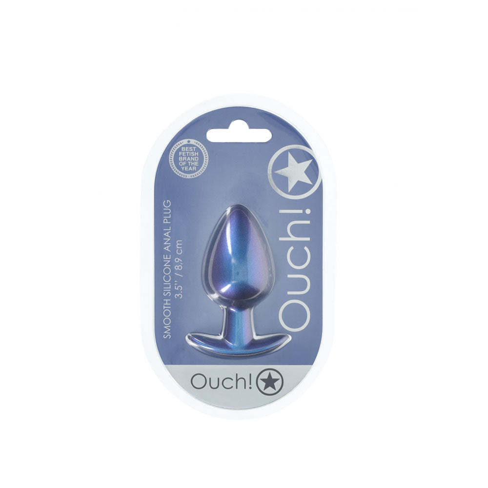 OUCH! Large 8.9 cm Blue Metallic Butt Plug