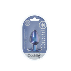 OUCH! Large 8.9 cm Blue Metallic Butt Plug
