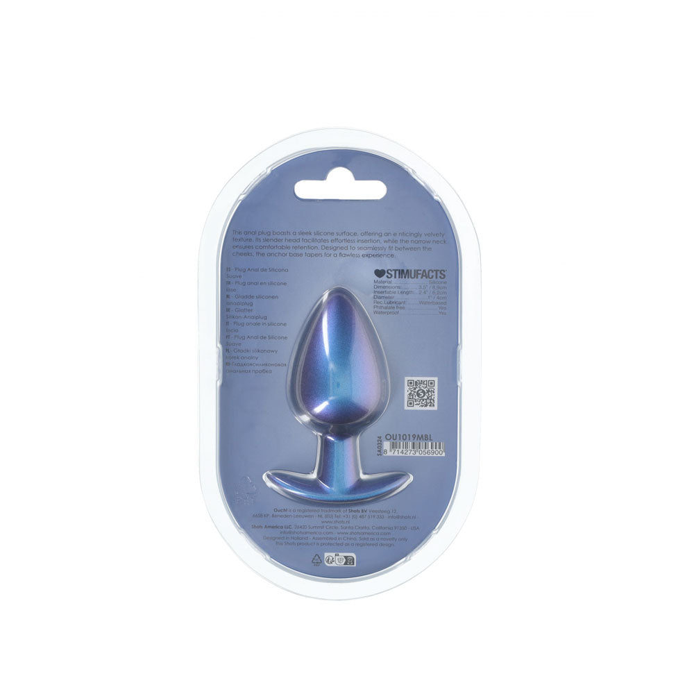OUCH! Large 8.9 cm Blue Metallic Butt Plug