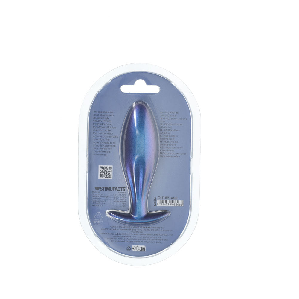 OUCH! Oval 11.7 cm Blue Metallic Butt Plug