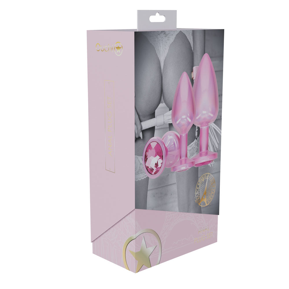 OUCH! Paris Collection Metal Anal Plug Set with Gem Bases - 3 Sizes