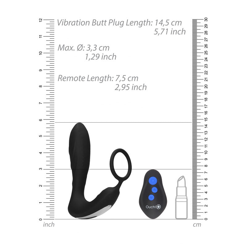 OUCH! E-stim & Vibrating Butt Plug Cock Ring -  USB Rechargeable Vibrating Butt Plug & Cock Ring with e-Stim