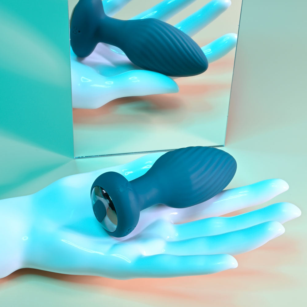 Playboy Pleasure SPINNING TAIL TEASER Vibrating Anal Plug - Teal Blue