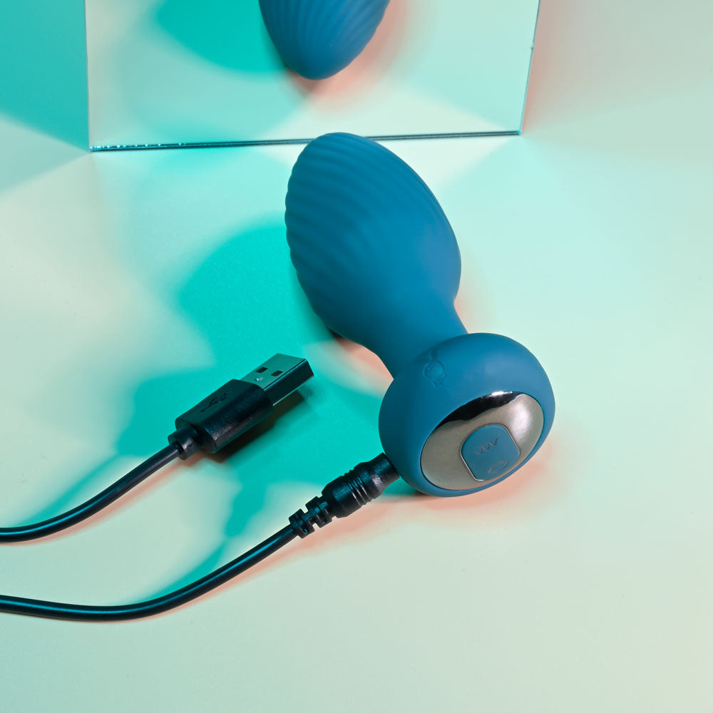 Playboy Pleasure SPINNING TAIL TEASER Vibrating Anal Plug - Teal Blue