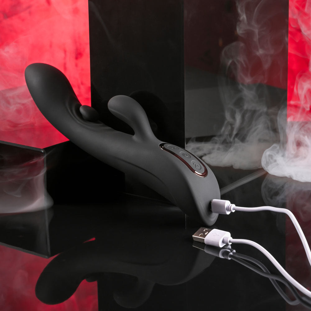 Playboy THATS THE SPOT 23.3 cm USB-R Rabbit Vibe with G-Spot Tapper - Black
