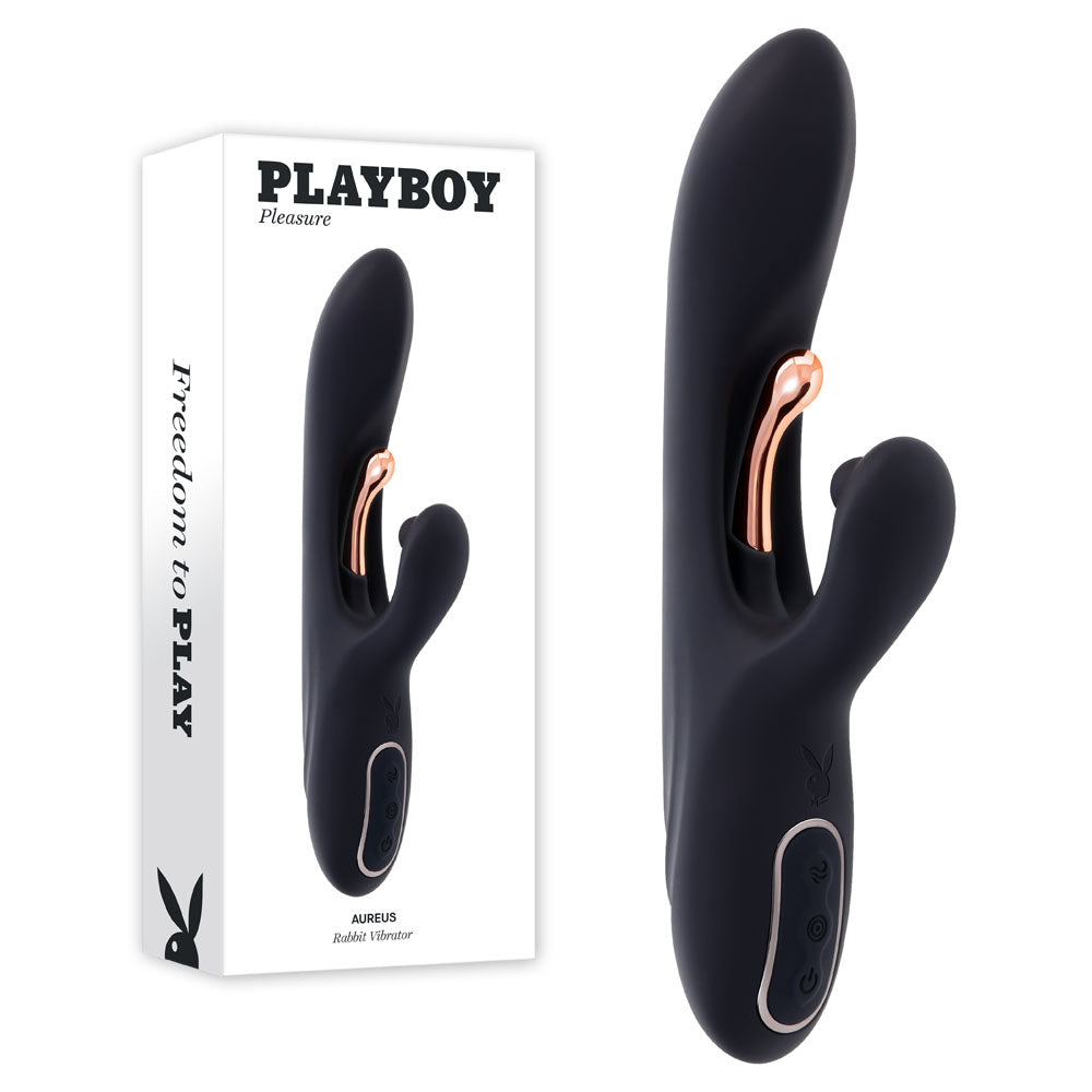 Playboy Pleasure AUREUS 22.7 cm USB Rabbit Vibrator with Flicker - Black
