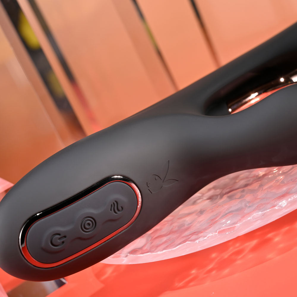 Playboy Pleasure AUREUS 22.7 cm USB Rabbit Vibrator with Flicker - Black