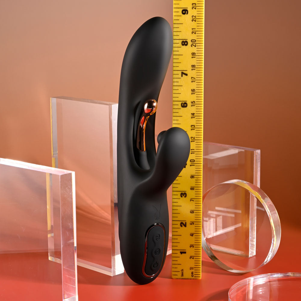 Playboy Pleasure AUREUS 22.7 cm USB Rabbit Vibrator with Flicker - Black