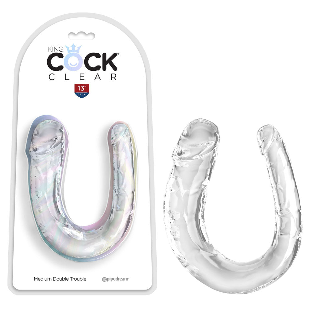 King Cock 13 inch Clear Double Trouble Dildo - Small Clear