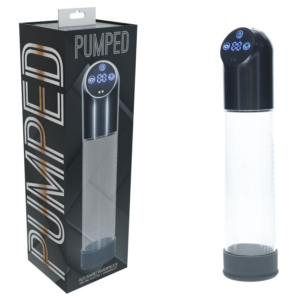 PUMPED Automatic Waterproof USB Rechargeable Penis Pump - Gunmetal/Clear