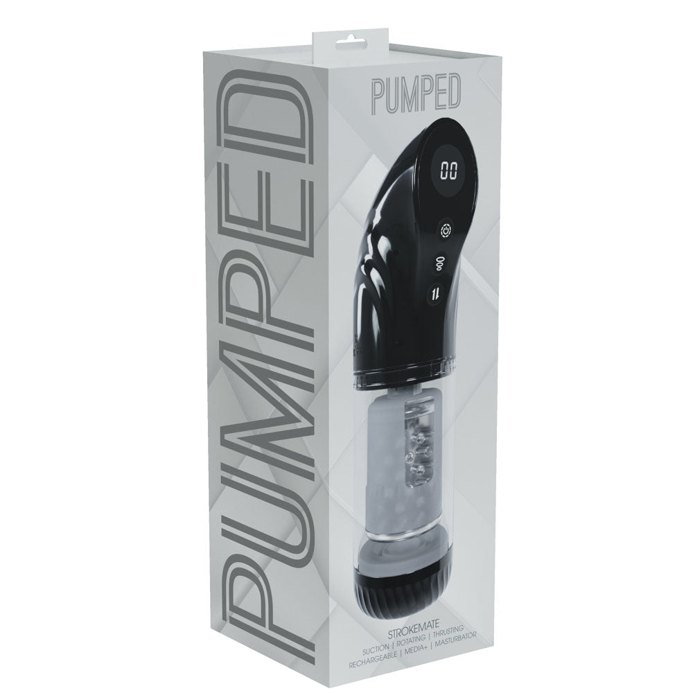 PUMPED Strokemate Rechargeable Sucking Rotating & Thrusting Auto Masturbator - Clear
