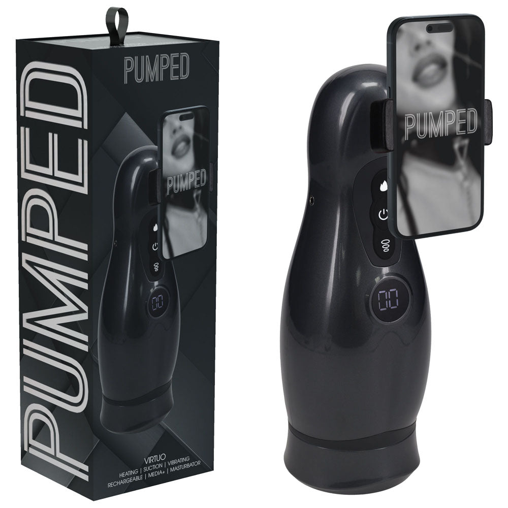 PUMPED Virtuo Rechargeable Sucking & Vibrating Auto Masturbator - Gunmetal Grey/Clear