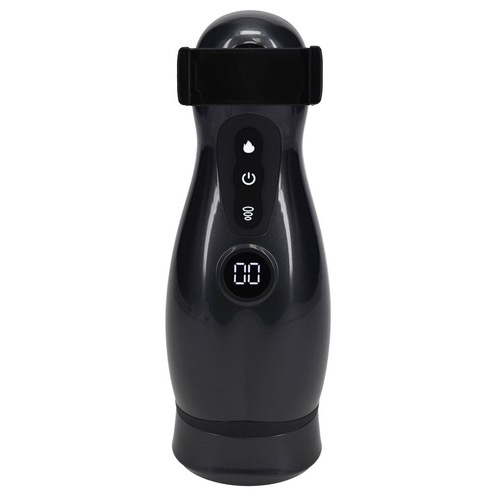 PUMPED Virtuo Rechargeable Sucking & Vibrating Auto Masturbator - Gunmetal Grey/Clear