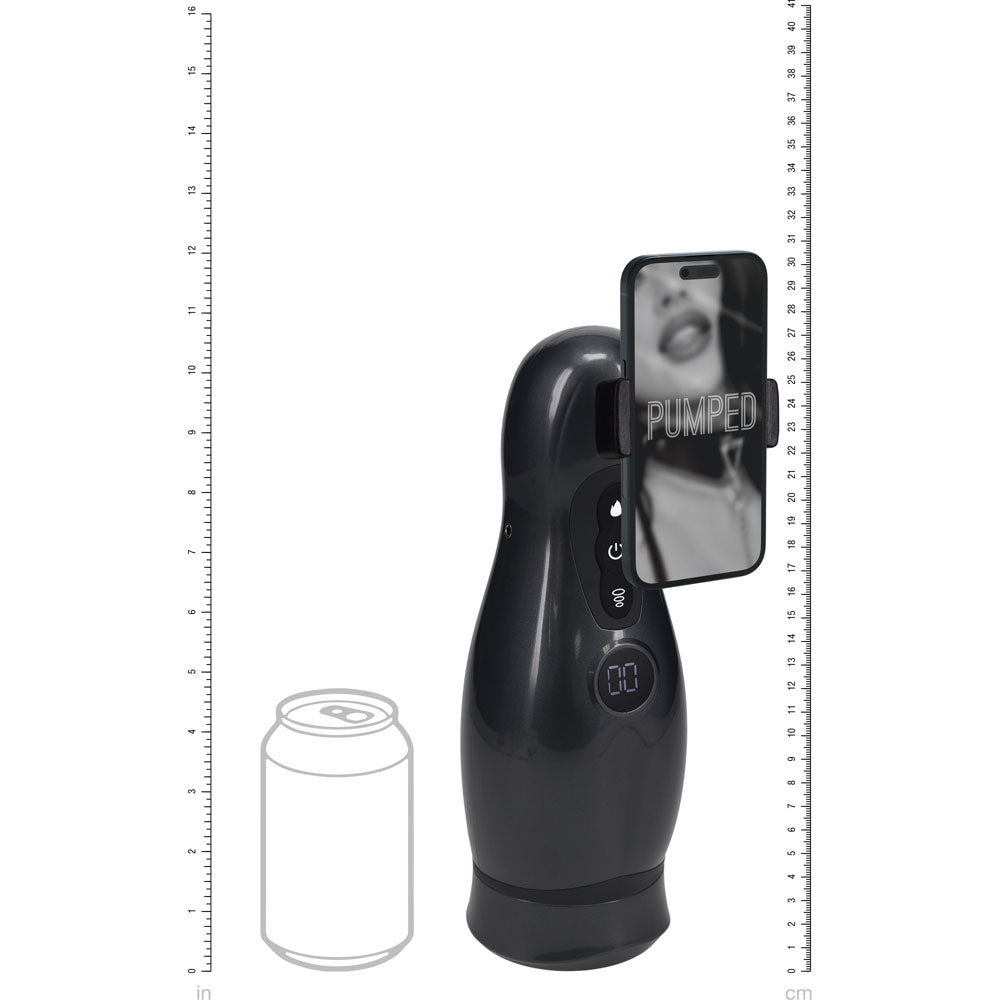 PUMPED Virtuo Rechargeable Sucking & Vibrating Auto Masturbator - Gunmetal Grey/Clear
