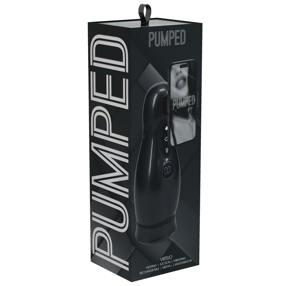 PUMPED Virtuo Rechargeable Sucking & Vibrating Auto Masturbator - Gunmetal Grey/Clear