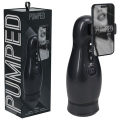 PUMPED Virtuo Rechargeable Sucking & Vibrating Auto Masturbator - Gunmetal Grey/Clear