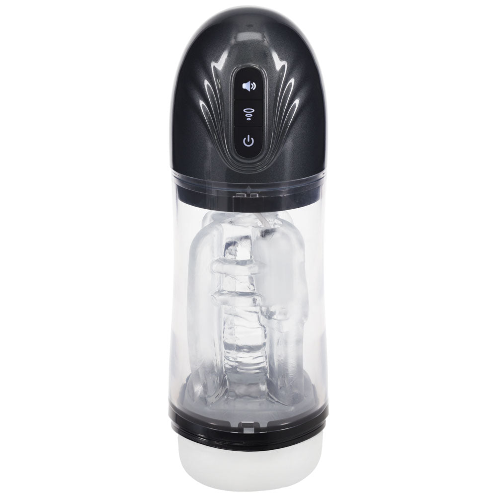 PUMPED Sonic-Pull Rechargeable Sucking & Vibrating Auto Masturbator - Gunmetal Grey/Clear