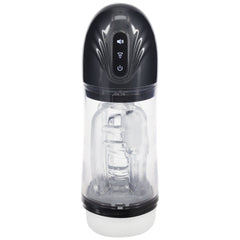 PUMPED Sonic-Pull Rechargeable Sucking & Vibrating Auto Masturbator - Gunmetal Grey/Clear
