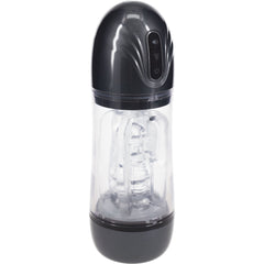 PUMPED Sonic-Pull Rechargeable Sucking & Vibrating Auto Masturbator - Gunmetal Grey/Clear