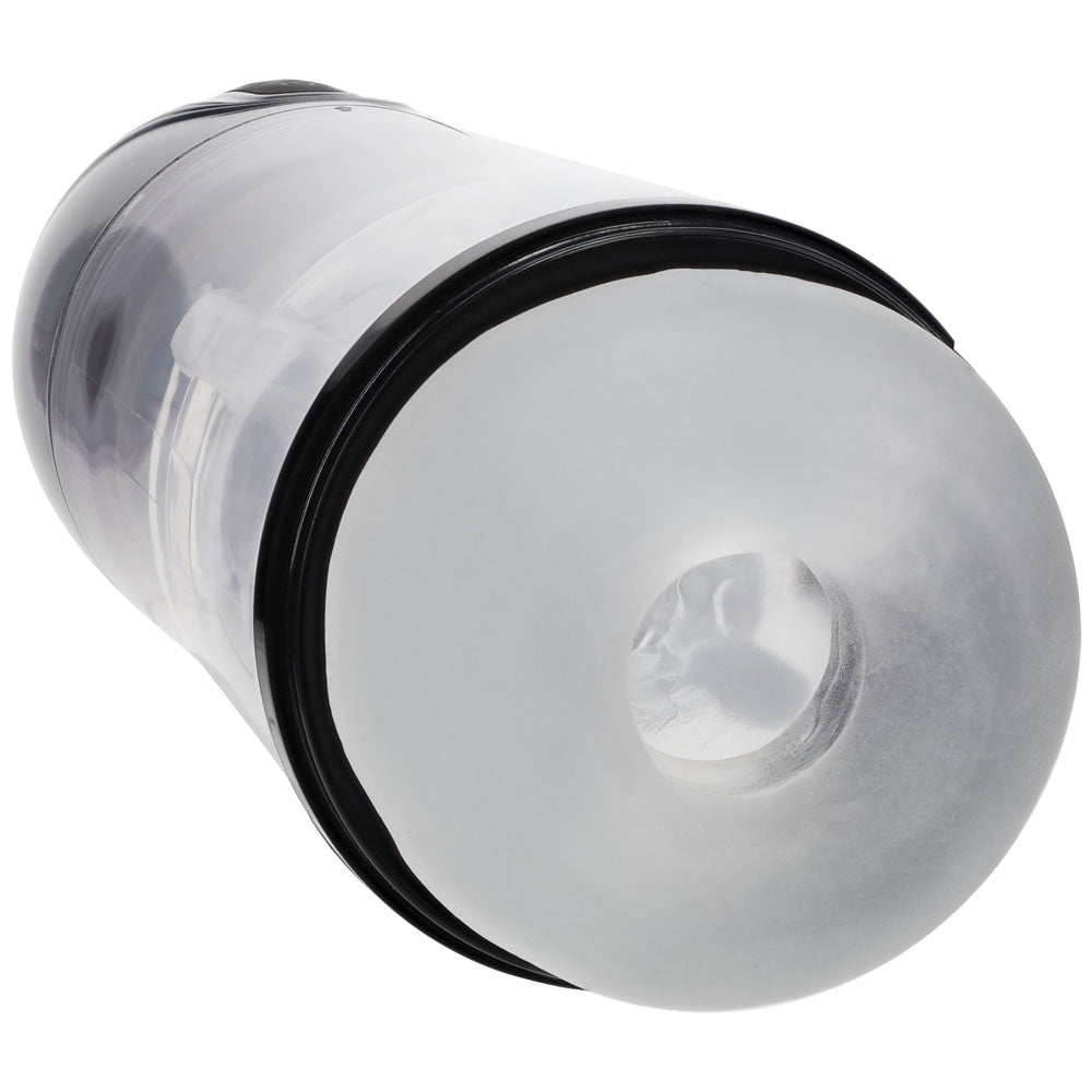 PUMPED Sonic-Pull Rechargeable Sucking & Vibrating Auto Masturbator - Gunmetal Grey/Clear