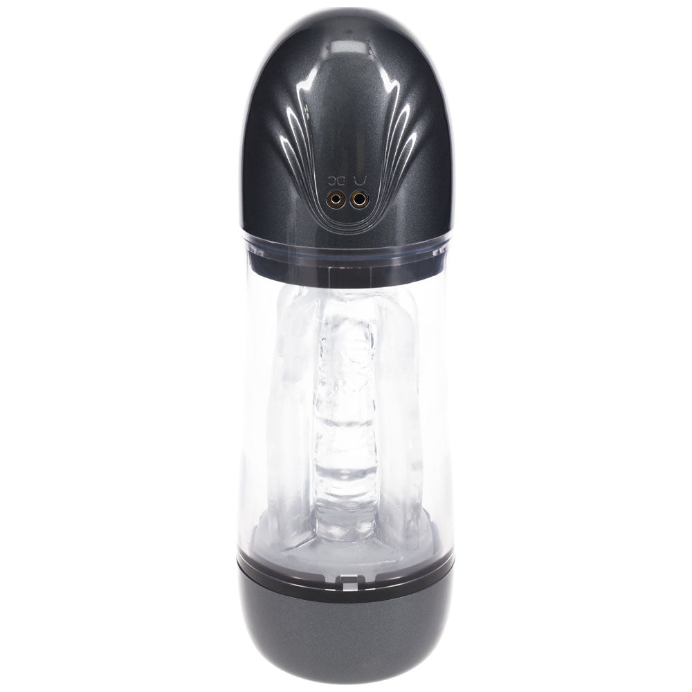 PUMPED Sonic-Pull Rechargeable Sucking & Vibrating Auto Masturbator - Gunmetal Grey/Clear
