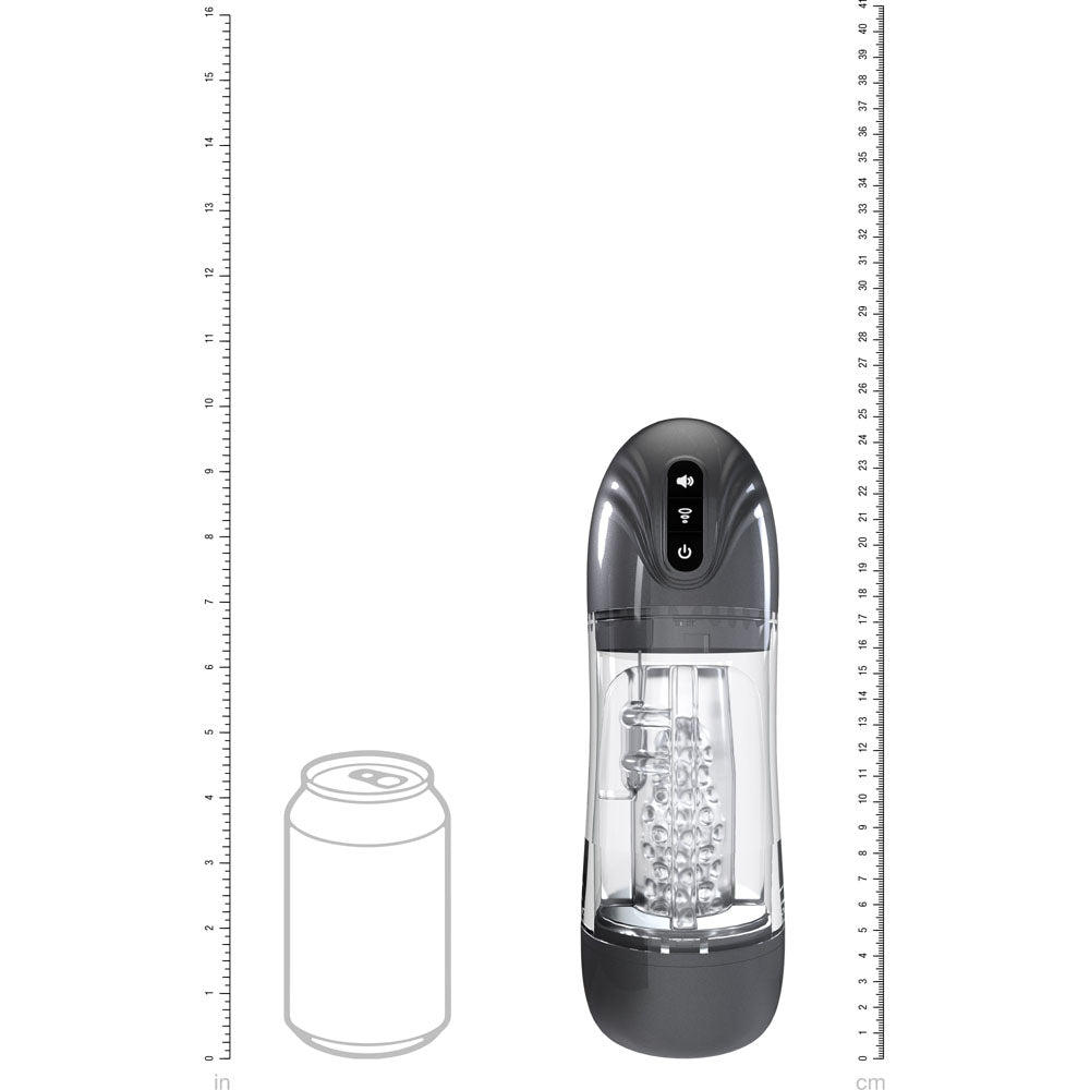 PUMPED Sonic-Pull Rechargeable Sucking & Vibrating Auto Masturbator - Gunmetal Grey/Clear