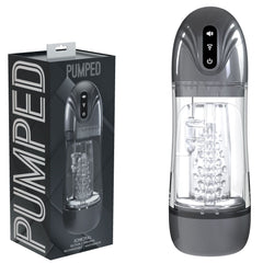 PUMPED Sonic-Pull Rechargeable Sucking & Vibrating Auto Masturbator - Gunmetal Grey/Clear