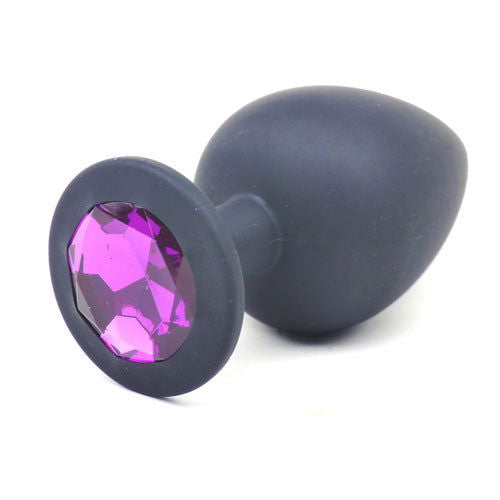 Black Silicone Anal Plug Large w/ Purple Diamond - Shhh...