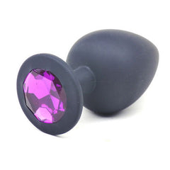 Black Silicone Anal Plug Large w/ Purple Diamond - Shhh...