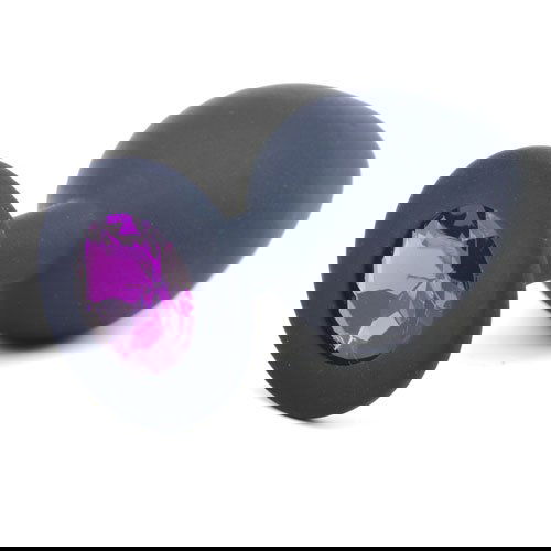 Black Silicone Anal Plug Medium w/ Purple Diamond - Shhh...