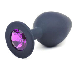 Black Silicone Anal Plug Medium w/ Purple Diamond - Shhh...