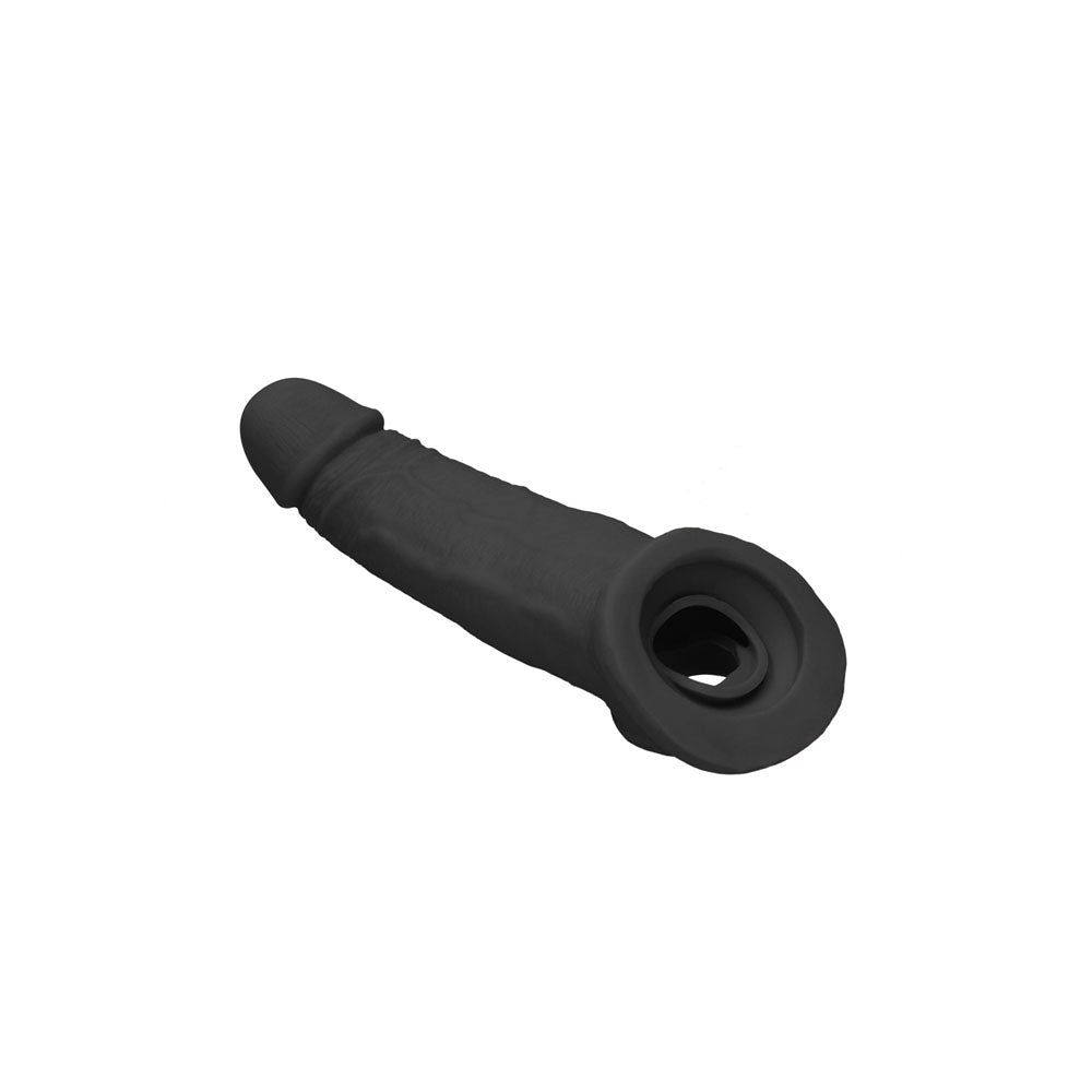 REALROCK 9'' Realistic Penis Extender with Rings - Black - Black 22.9 cm Penis Extension Sleeve