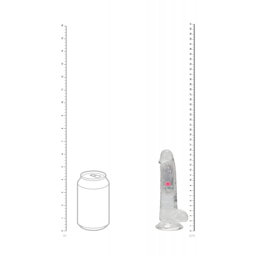 REALROCK 16.2cm Vibrating Dong with Balls LED & Remote - Clear