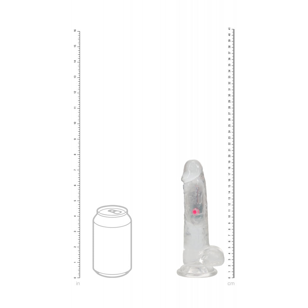REALROCK 19.5cm Vibrating Dong with Balls LED & Remote - Clear