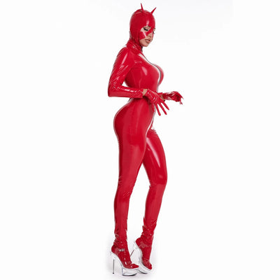 Women's Sexy Catsuit Set with Mask - RED