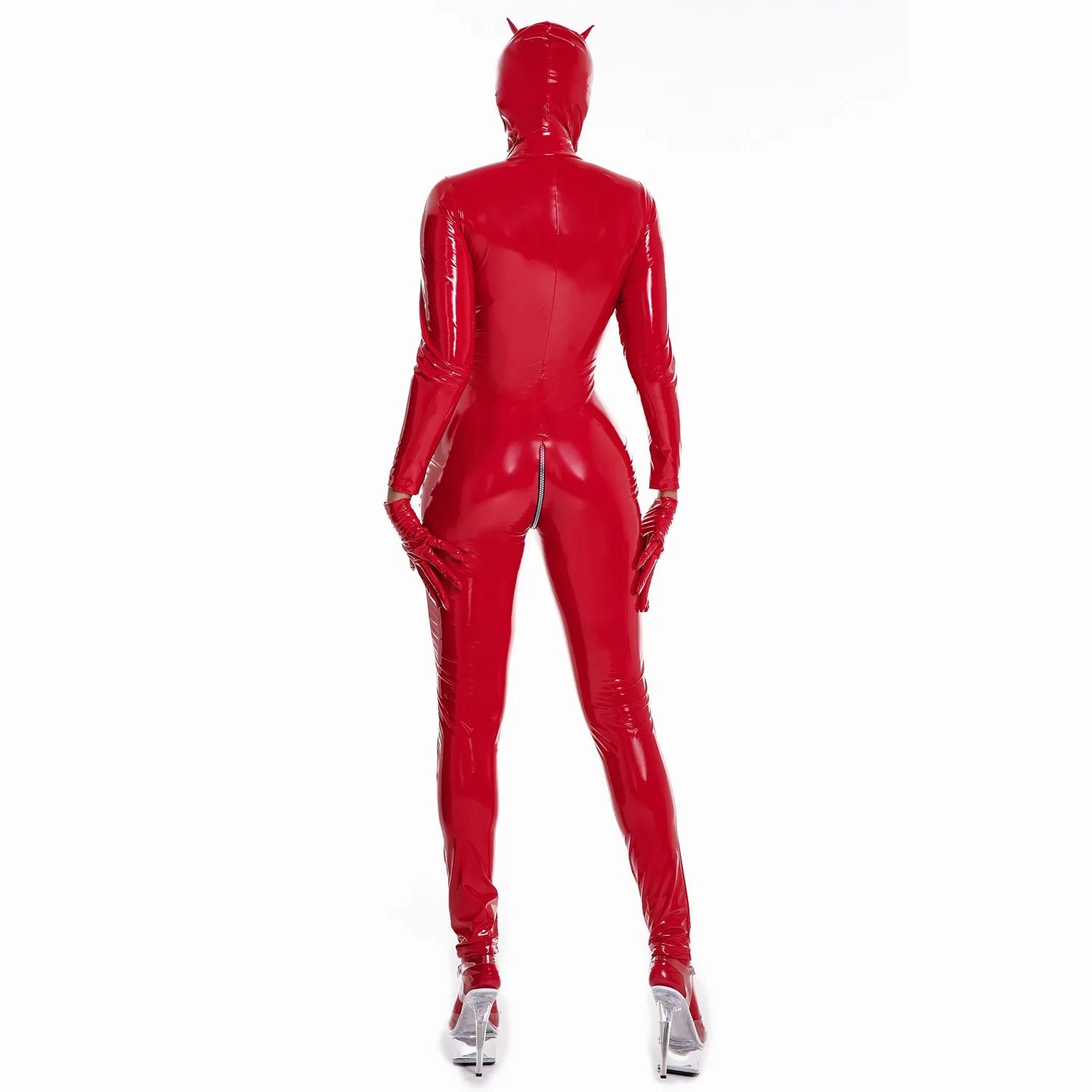 Women's Sexy Catsuit Set with Mask - RED